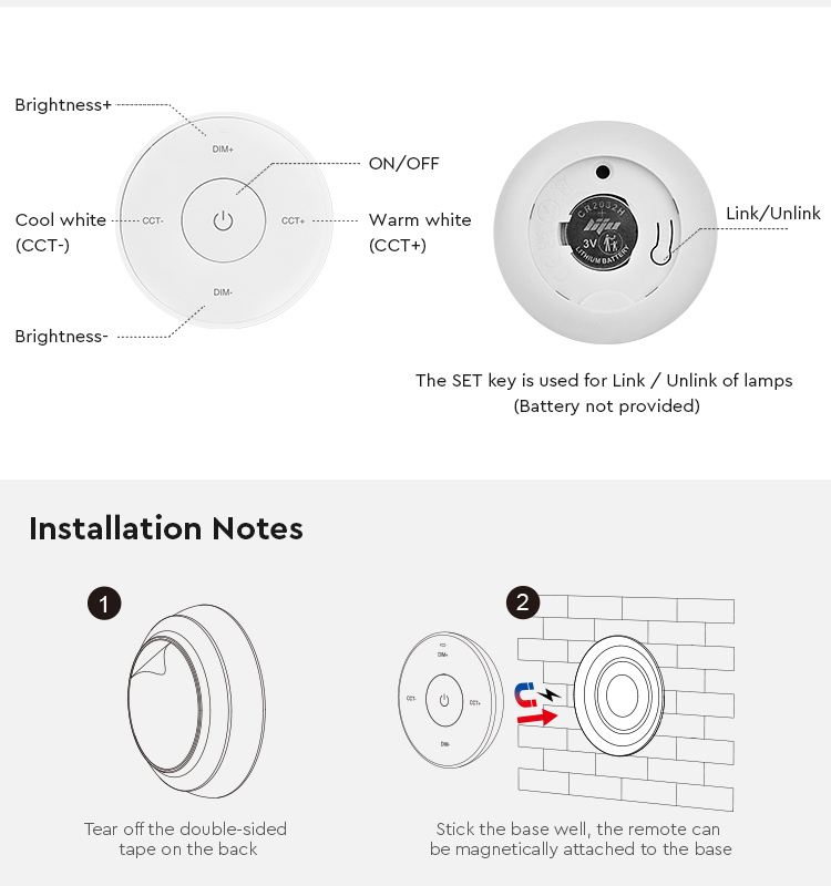 LED mini ovladač K2S-W Mi.Light MiBOXER pro jednobarevné a CCT LED pásky, RF 2,4 GHz, bílý
