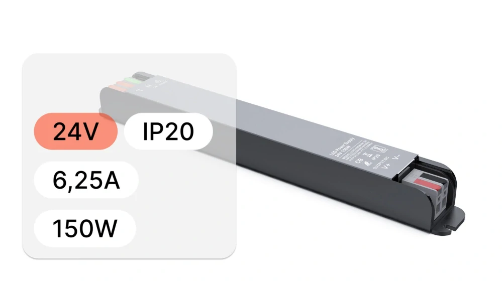 Univerzální ultratenký LED zdroj SLIM - řada "H", 24V | 150W | 6,25A | IP20, 5 let záruka