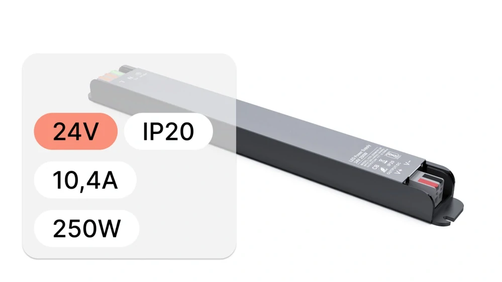 Univerzální ultratenký LED zdroj SLIM - řada "H", 24V | 250W | 10,4A | IP20, 5 let záruka