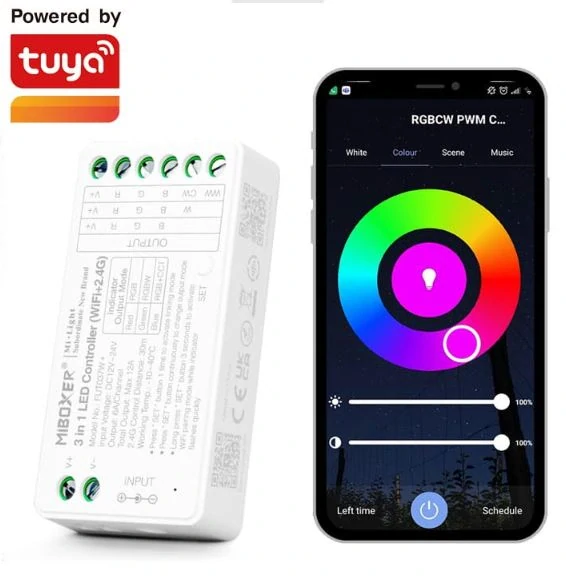 WiFi řídící jednotka (3v1) FUT037W+ MiBOXER pro RGB, RGBW a RGB+CCT LED pásky, 12V-48V, 12A, TUYA, WIFI