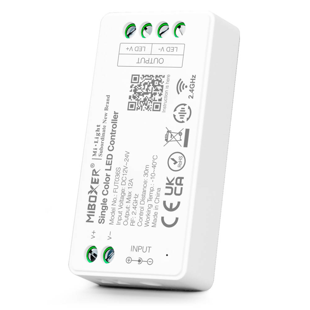 Řídící jednotka FUT036S Mi.Light MiBOXER pro jednobarevné LED pásky, RF 2,4 GHz, 12V-24V, 12A