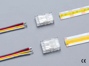3 pin KONEKTOR pro CCT COB & SMD LED pásky, typ: LED pásek ↔ SVORKA pro přívodní vodič, PCB 10mm