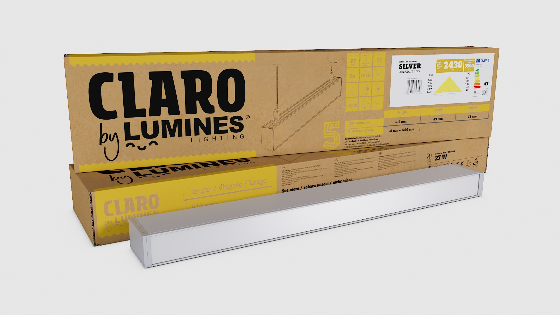 Závěsné svítidlo Lumines CLARO stříbrné, 60cm, 4000K, 27W