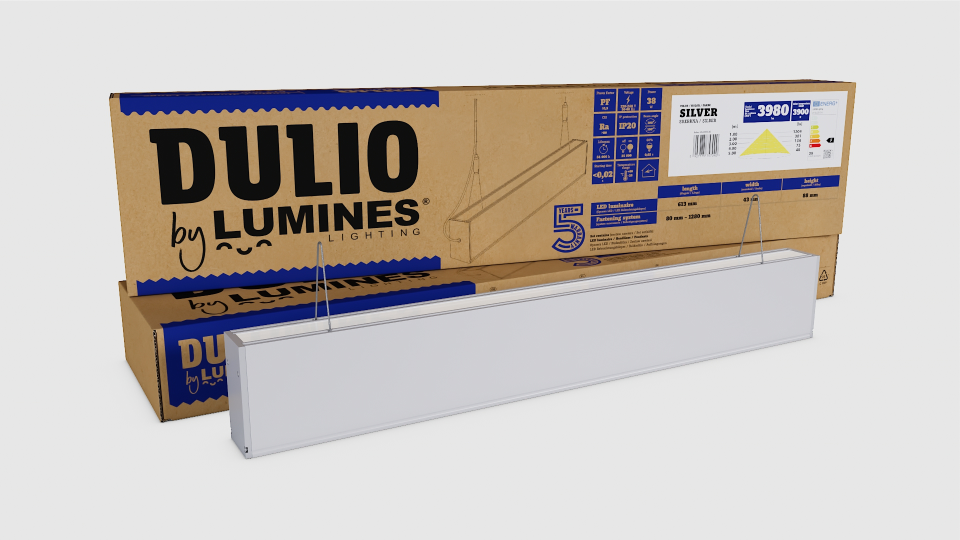 Závěsné svítidlo Lumines DULIO stříbrné, 60cm, 4000K, 38W