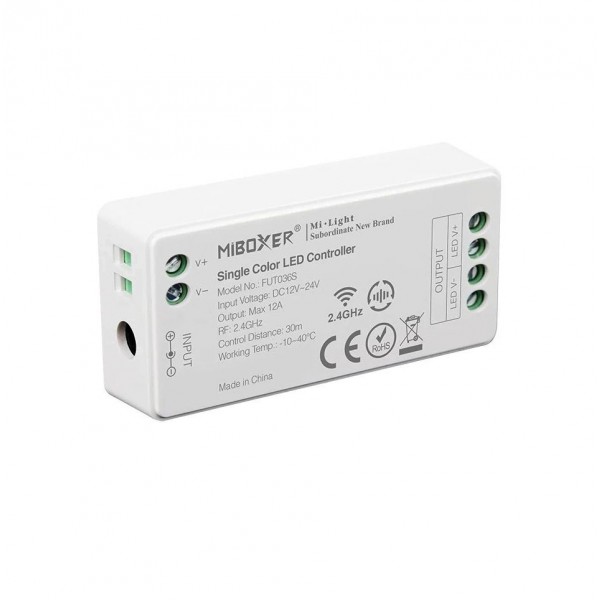 Řídící jednotka FUT036S Mi.Light MiBOXER pro jednobarevné LED pásky, RF 2,4 GHz, 12V-24V, 12A
