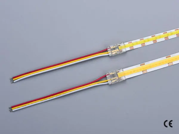 3 pin KONEKTOR pro CCT COB & SMD LED pásky, typ: LED pásek ↔ připojovací KABEL, PCB 10mm