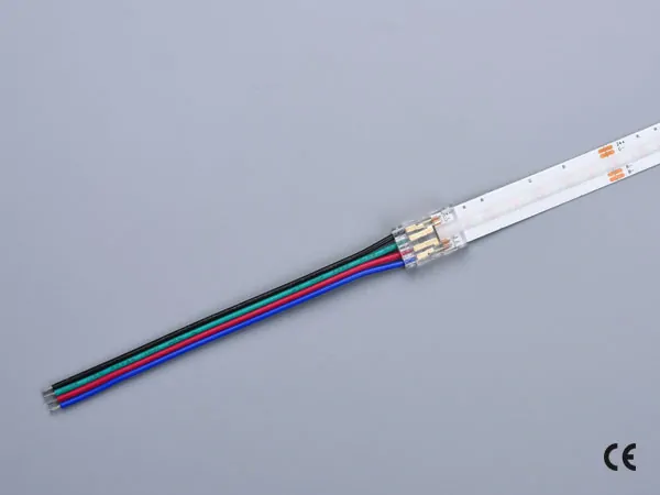 4 pin KONEKTOR pro RGB COB & SMD LED pásky, typ: LED pásek ↔ připojovací KABEL, PCB 10mm