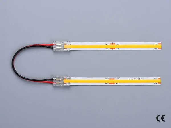 2 pin KONEKTOR pro MONO COB & SMD LED pásky, typ: LED pásek ↔ propojovací KABEL ↔ LED pásek, PCB 8mm