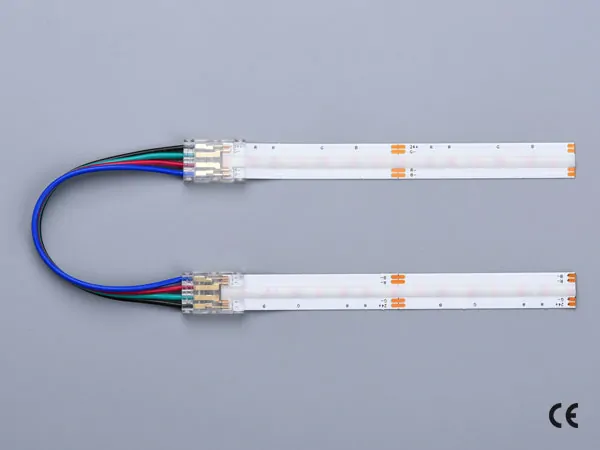 4 pin KONEKTOR pro RGB COB & SMD LED pásky, typ: LED pásek ↔ propojovací KABEL ↔ LED pásek, PCB 10mm