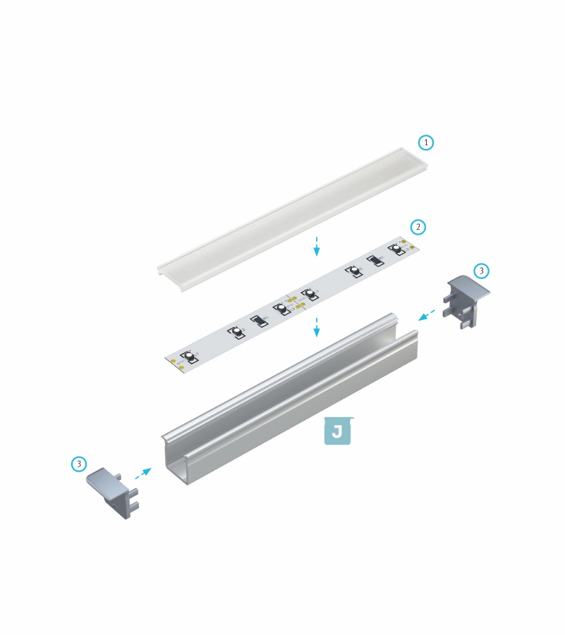 LED profil J, černý
