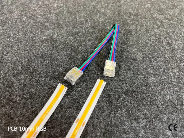4 pin KONEKTOR pro RGB COB & SMD LED pásky, typ: LED pásek ↔ propojovací KABEL ↔ LED pásek, PCB 10mm