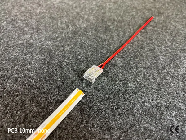 2 pin KONEKTOR pro MONO COB & SMD LED pásky, typ: LED pásek ↔ připojovací KABEL, PCB 10mm
