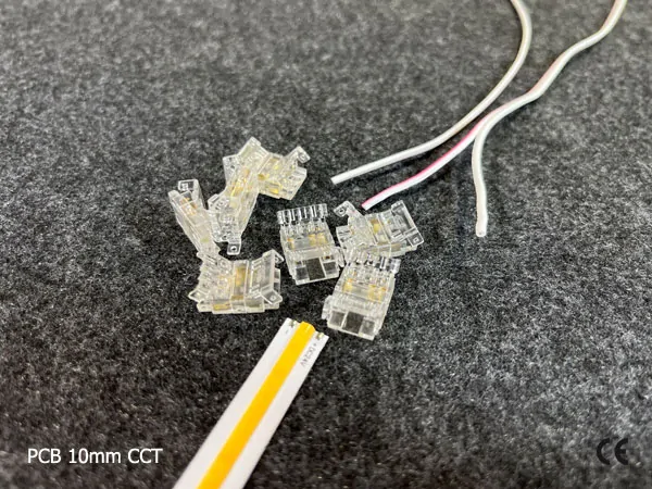3 pin KONEKTOR pro CCT COB & SMD LED pásky, typ: LED pásek ↔ SVORKA pro přívodní vodič, PCB 10mm