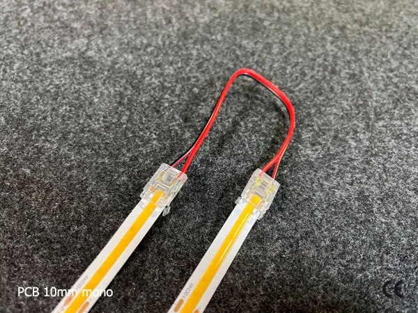 2 pin KONEKTOR pro MONO COB & SMD LED pásky, typ: LED pásek ↔ propojovací KABEL ↔ LED pásek, PCB 10mm