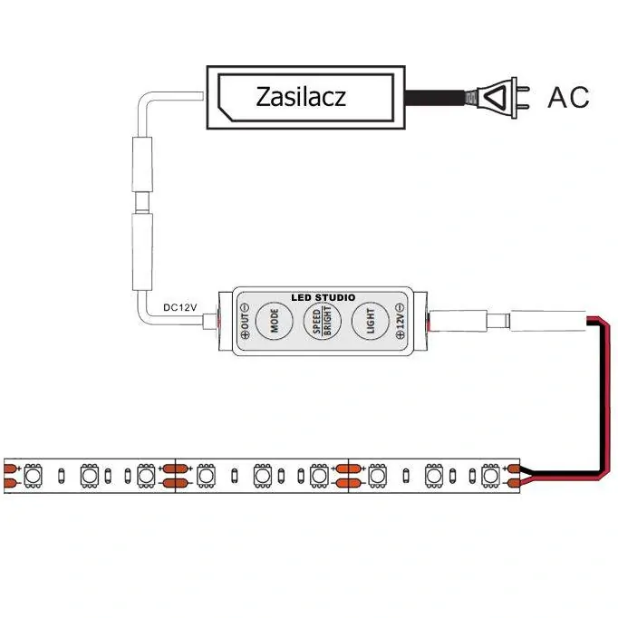 RUČNÍ LED OVLADAČ / STMÍVAČ / BLIKAČ - MEZIKABELOVÝ - 12V/24V - ČERNÝ