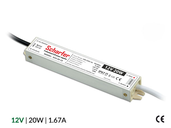 Profesionální napájecí zdroj Scharfer pro LED osvětlení, 12V | 20W | 1,67A | IP67