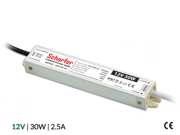 Profesionální napájecí zdroj Scharfer pro LED osvětlení, 12V | 30W | 2,5A | IP67