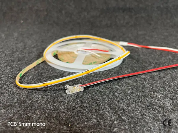 2 pin KONEKTOR pro MONO COB & SMD LED pásky, typ: LED pásek ↔ připojovací KABEL, PCB 5mm