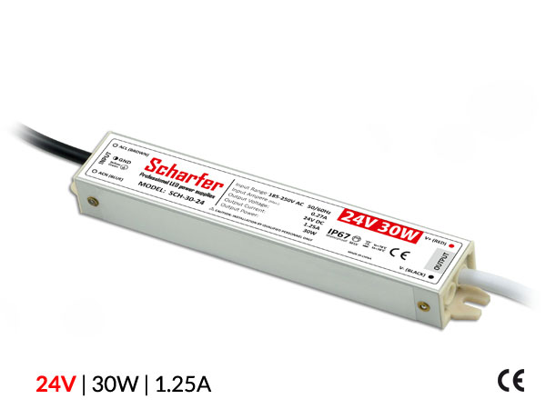 Profesionální napájecí zdroj Scharfer pro LED osvětlení, 24V | 30W | 1,25A | IP67