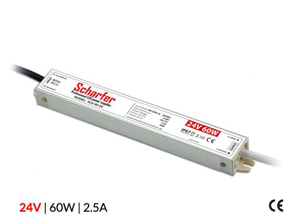 Profesionální napájecí zdroj Scharfer pro LED osvětlení, 24V | 60W | 2,5A | IP67