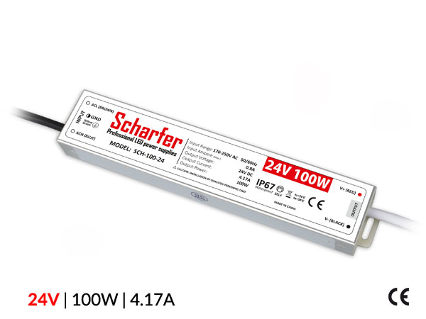 Profesionální napájecí zdroj Scharfer pro LED osvětlení, 24V | 100W | 4,16A | IP67