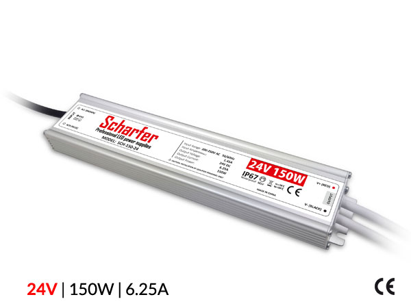 Profesionální napájecí zdroj Scharfer pro LED osvětlení, 24V | 150W | 6,25A | IP67
