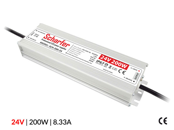 Profesionální napájecí zdroj Scharfer pro LED osvětlení, 24V | 200W | 8,33A | IP67