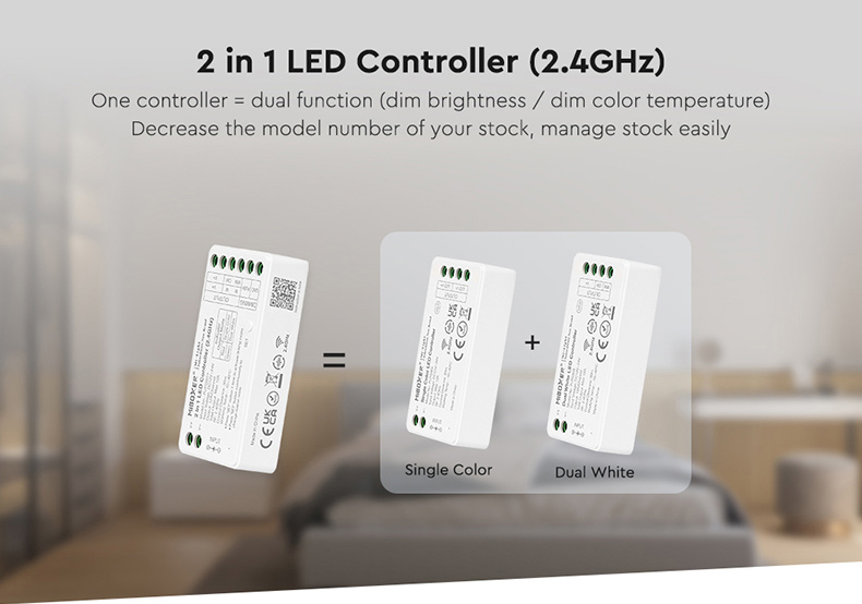 Řídící jednotka FUT035S+ (2v1) Mi.Light MiBOXER pro jednobarevné a CCT LED pásky, RF 2,4 GHz, 12V-24V, 12A