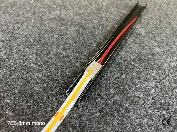 2 pin KONEKTOR pro MONO COB & SMD LED pásky, typ: LED pásek ↔ připojovací KABEL, PCB 8mm