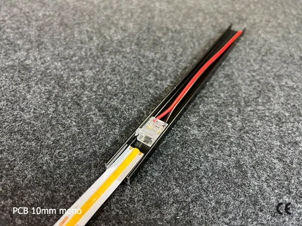 2 pin KONEKTOR pro MONO COB & SMD LED pásky, typ: LED pásek ↔ připojovací KABEL, PCB 10mm