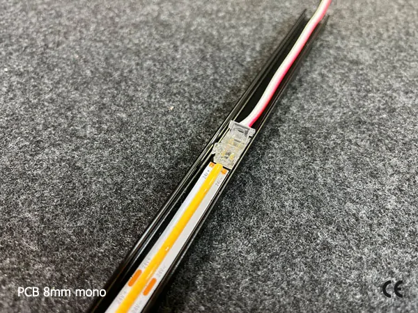 2 pin KONEKTOR pro MONO COB & SMD LED pásky, typ: LED pásek ↔ SVORKA pro přívodní vodič, PCB 8mm