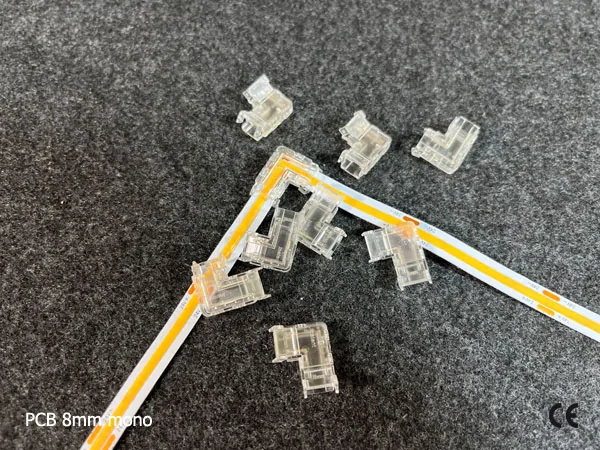 2 pin KONEKTOR pro MONO COB & SMD LED pásky, typ: LED pásek ↔ LED pásek - ROHOVÝ, PCB 8mm
