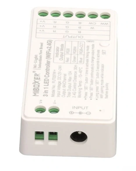 WiFi řídící jednotka (3v1) FUT037W+ MiBOXER pro RGB, RGBW a RGB+CCT LED pásky, 12V-48V, 12A, TUYA, WIFI
