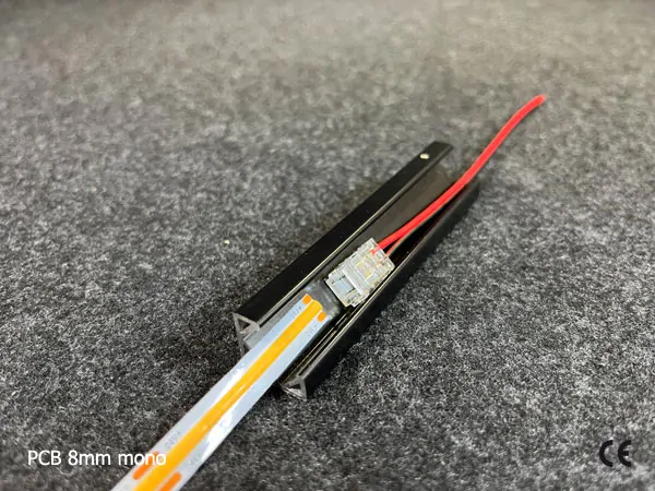 2 pin KONEKTOR pro MONO COB & SMD LED pásky, typ: LED pásek ↔ připojovací KABEL, PCB 8mm
