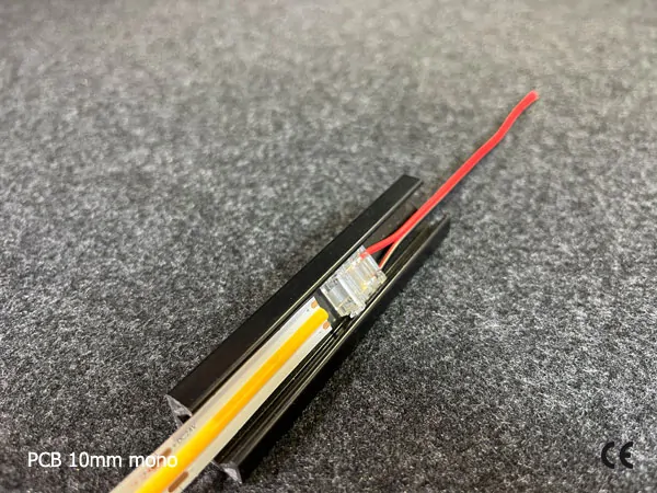 2 pin KONEKTOR pro MONO COB & SMD LED pásky, typ: LED pásek ↔ připojovací KABEL, PCB 10mm